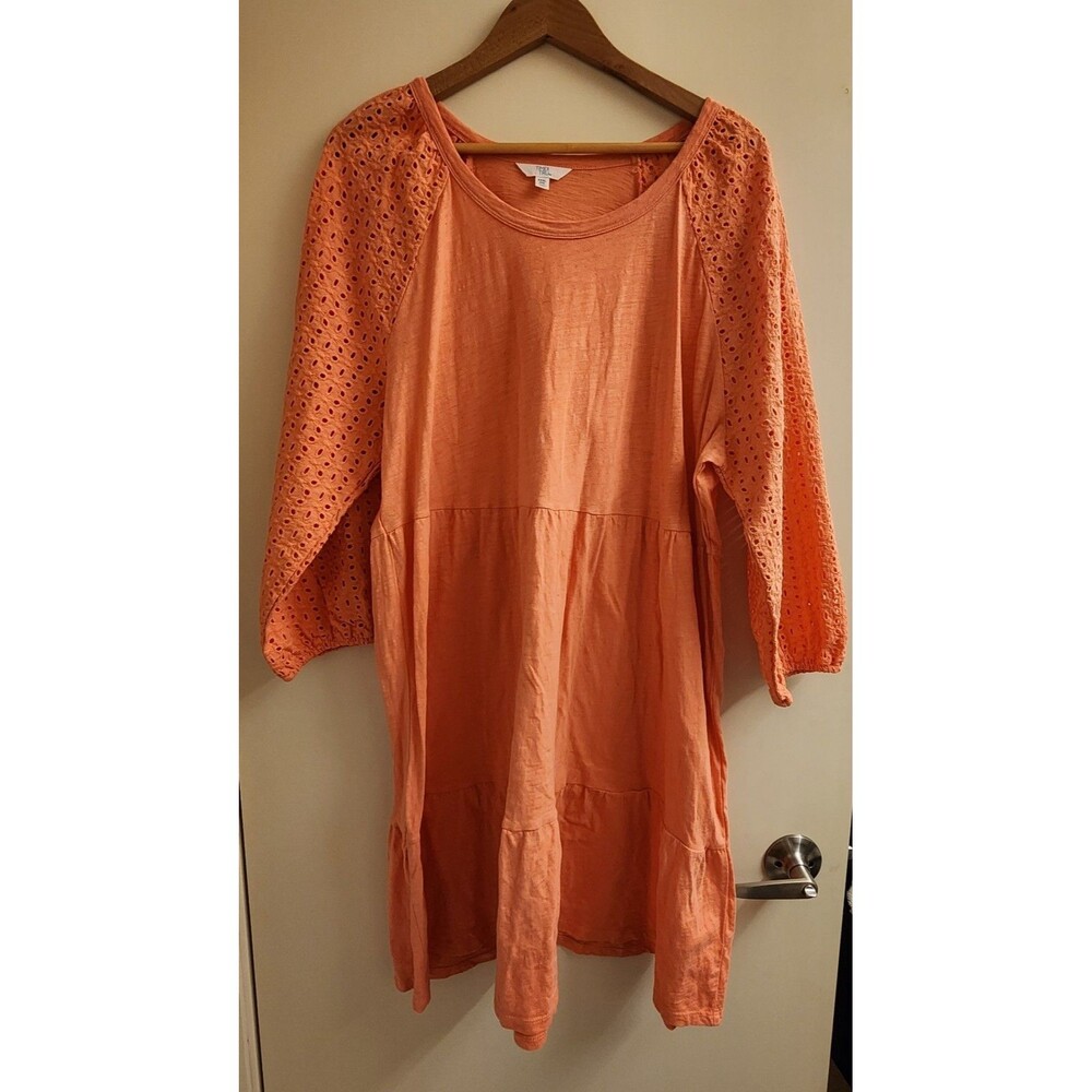 Eyelette Tiered Jersey Knit Dress Womens XXXL/22 Peach Plus